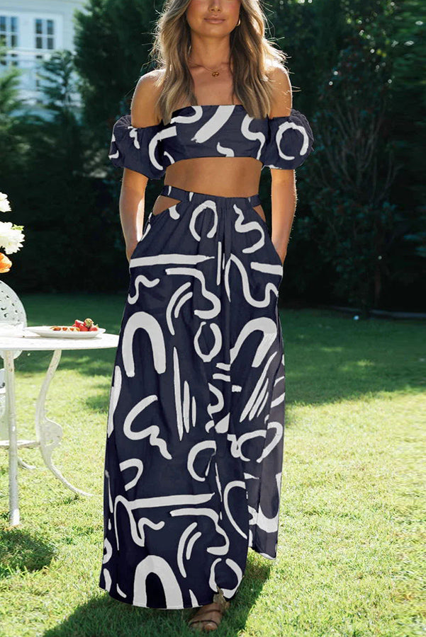 Allegra Doodle geprinte crop top en maxi rok set met zakuitsnijding