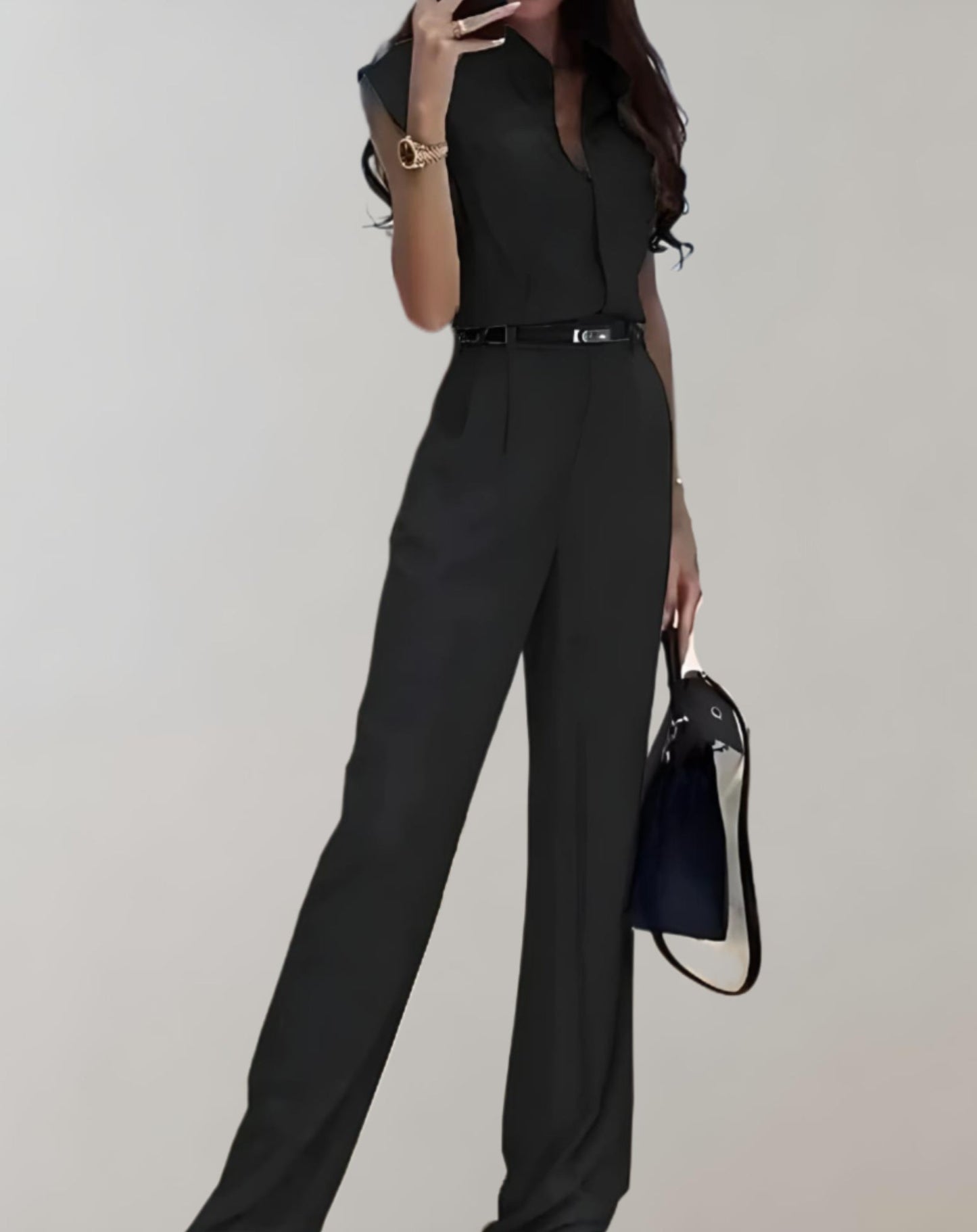 Maribella - Stijlvolle jumpsuit met knoopsluiting en wijde pijpen