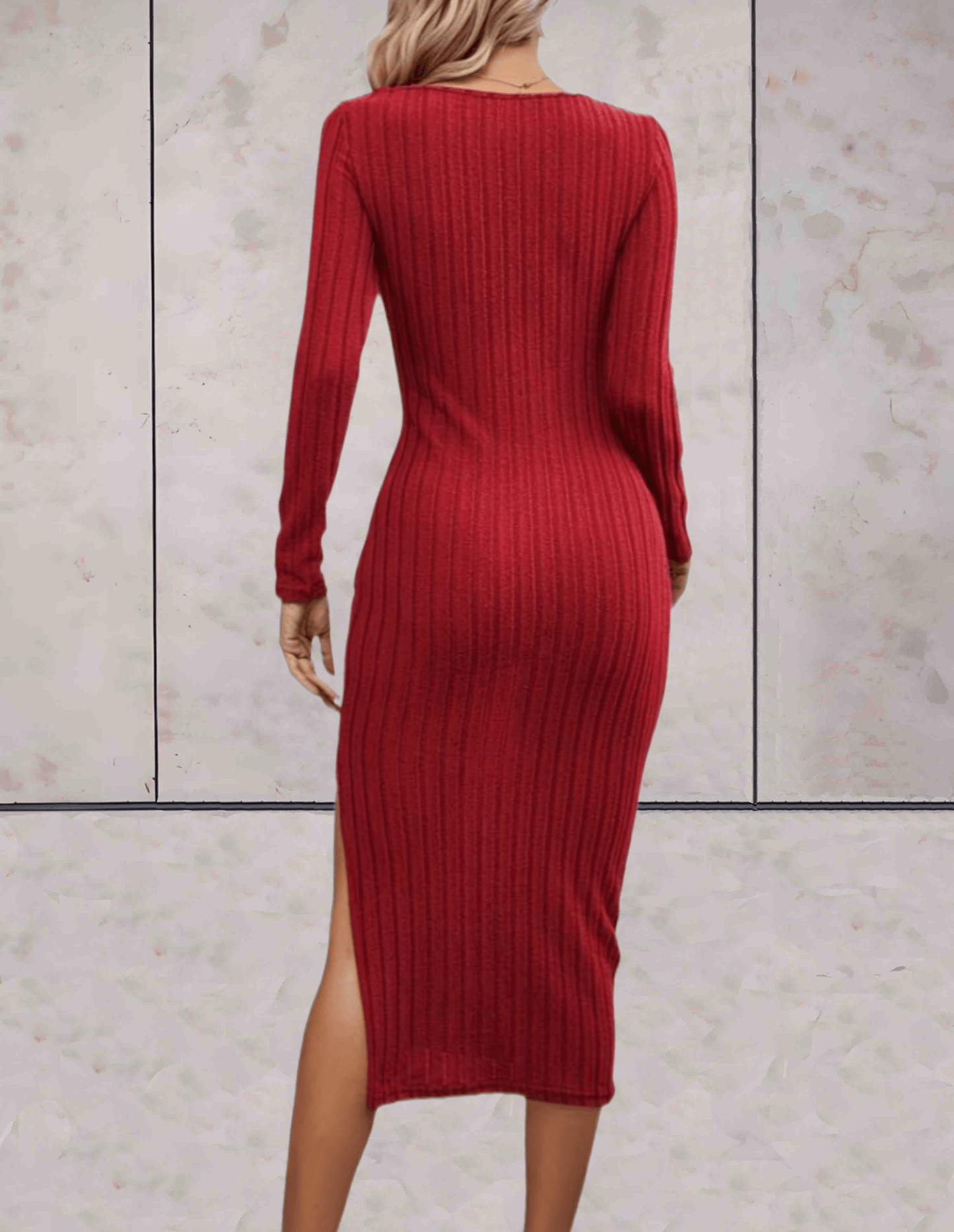 Sophia – Weihnachts-Slimfit-Kleid in Rot mit langen Ärmeln