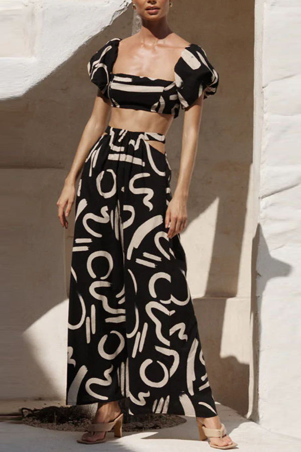 Allegra Doodle geprinte crop top en maxi rok set met zakuitsnijding