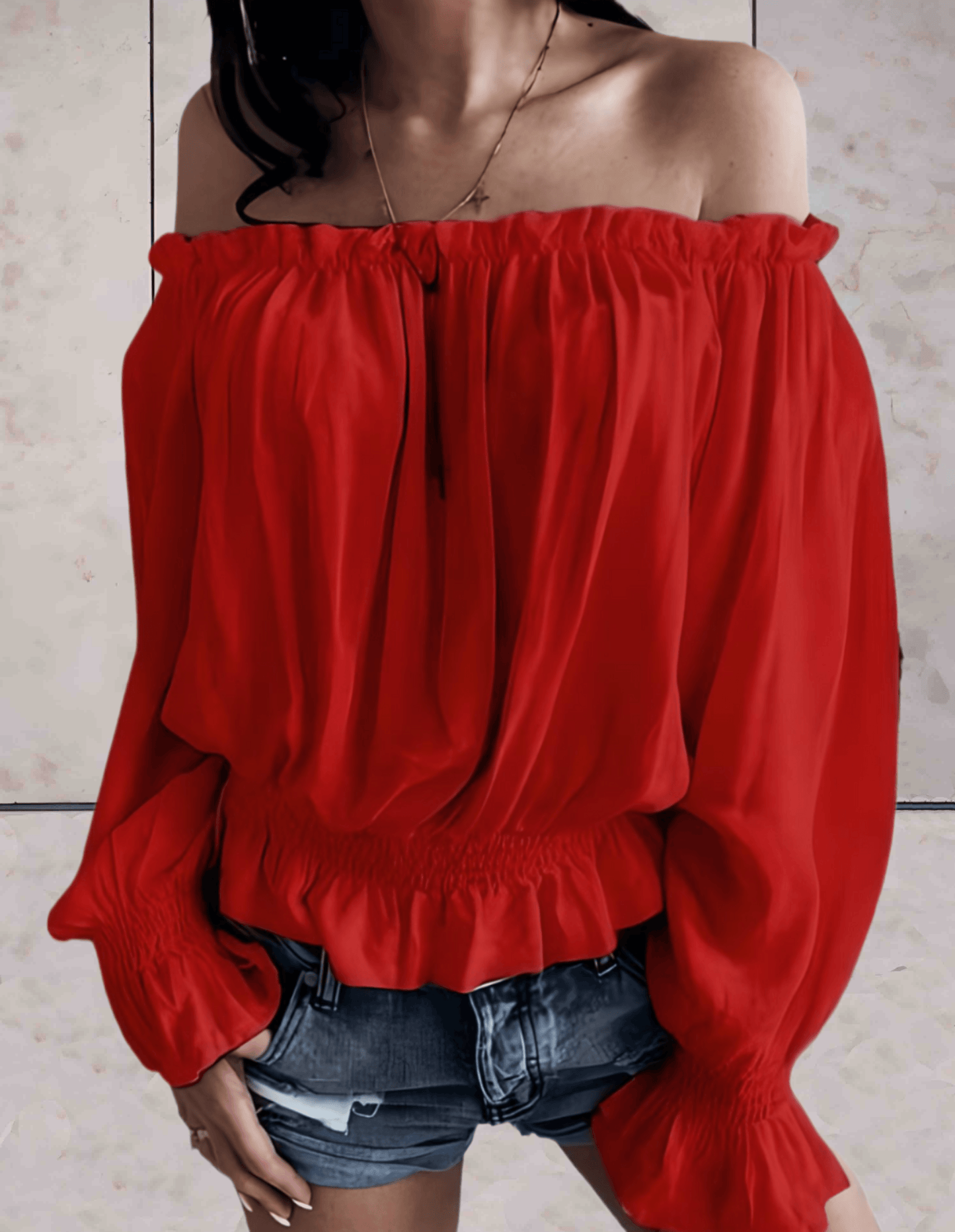 Carmella - Rode Off-Shoulder Top met Ruches