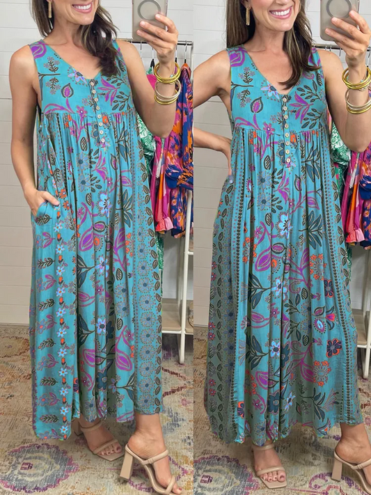 Vintage Bloemenprint los Mouwloos Jumpsuit