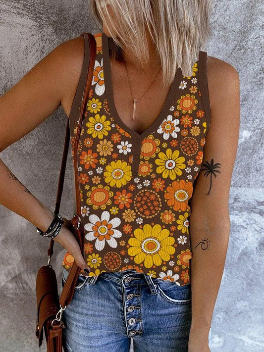 Vintage mouwloze tanktop met bloemenprint voor dames