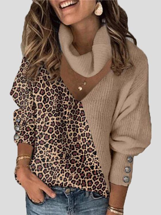 Sweater met luipaardprint en V-hals met sjaal